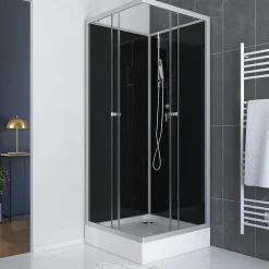 Aurlane Cabine de douche carrée 80x80x195 - Portes coulissantes en verre trempé 5mm - SQUARY BLACK 2