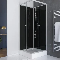 Aurlane Cabine de douche carrée 80x80x195 - Portes coulissantes en verre trempé 5mm - SQUARY BLACK 2