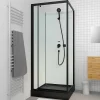 Aurlane Cabine de douche carrée 80x80x200cm - Porte pivotante - Fonds Blancs - Receveur et Profilés Noirs