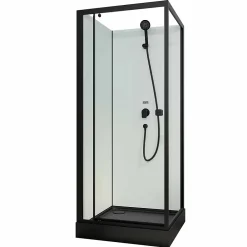 Aurlane Cabine de douche carrée 80x80x200cm - Porte pivotante - Fonds Blancs - Receveur et Profilés Noirs