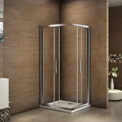 AICA Sanitaire Cabine de douche coulissante angle 90x90x185 cm - Verre sécurit 6 mm - Chrome