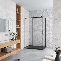 AICA Sanitaire Cabine de Douche Coulissante en Verre Anticalcaire 8 mm - 120x90x200 cm - Noir Mat - Montage Réversible