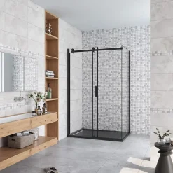AICA Sanitaire Cabine de Douche Coulissante en Verre Anticalcaire 8 mm - 120x90x200 cm - Noir Mat - Montage Réversible