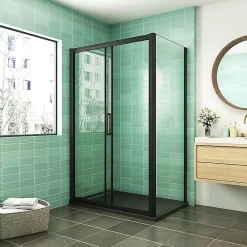 AICA Sanitaire Cabine de douche coulissante avec l'amortisseur - Porte de douche en 8mm verre anticalcaire - profilé noir mat - 110x80x195 cm