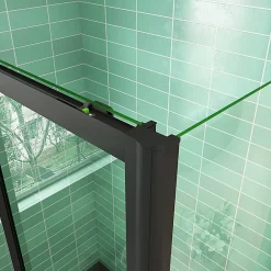 AICA Sanitaire Cabine de douche coulissante avec l'amortisseur - Porte de douche en 8mm verre anticalcaire - profilé noir mat - 110x80x195 cm