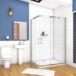 Cabine De Douche|AICA Sanitaire Cabine de douche coulissante - Verre anticalcaire 6 mm - Accès par angle - Poignée en acier inox chromé - 100x80x195 cm