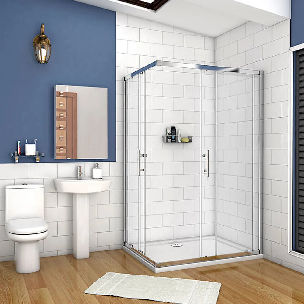 Cabine De Douche|AICA Sanitaire Cabine de douche coulissante - Verre anticalcaire 6 mm - Accès par angle - Poignée en acier inox chromé - 100x80x195 cm
