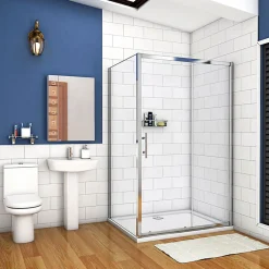 AICA Sanitaire Cabine de douche coulissante - 110 x 80 x 190 cm - 5 mm Verre sécurit transparent - Aluminium chromé