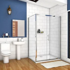 AICA Sanitaire Cabine de douche coulissante - 110 x 80 x 190 cm - 5 mm Verre sécurit transparent - Aluminium chromé
