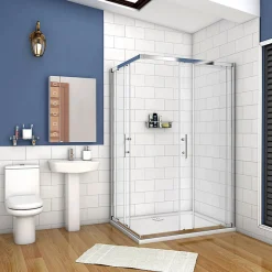Cabine De Douche|AICA Sanitaire Cabine de douche coulissante - Verre anticalcaire 6 mm - Accès par angle - Poignée en acier inox chromé - 100x90x195 cm