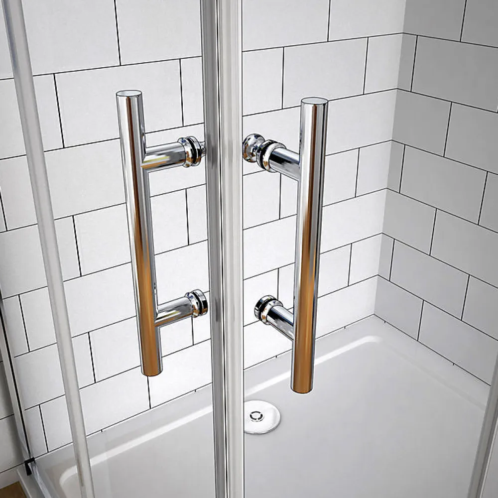 Cabine De Douche|AICA Sanitaire Cabine de douche coulissante - Verre anticalcaire 6 mm - Accès par angle - Poignée en acier inox chromé - 100x90x195 cm