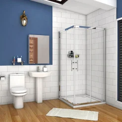 AICA Sanitaire Cabine de douche coulissante - Verre anticalcaire 6 mm - Accès par angle - Poignée en acier inox chromé - 110x70x195 cm
