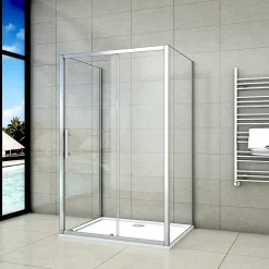 AICA Sanitaire Cabine de douche coulissante avec 2 parois - 140x80x190cm - 5mm Verre transparent - alu chromé - Montage réversible