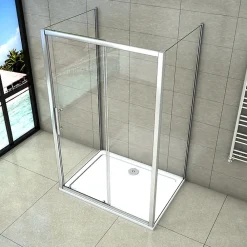 AICA Sanitaire Cabine de douche coulissante avec 2 parois - 140x80x190cm - 5mm Verre transparent - alu chromé - Montage réversible