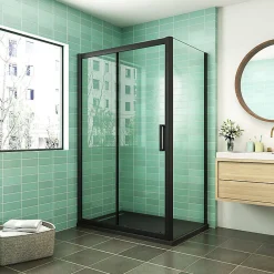 AICA Sanitaire Cabine de douche coulissante avec l'amortisseur - Porte de douche en 8mm verre anticalcaire - profilé noir mat - 140x80x195 cm