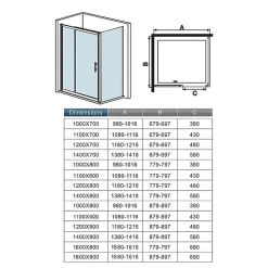 AICA Sanitaire Cabine de douche coulissante avec l'amortisseur - Porte de douche en 8mm verre anticalcaire - profilé noir mat - 140x80x195 cm