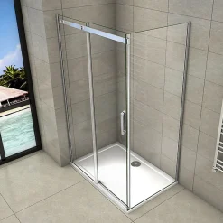 AICA Sanitaire Cabine de douche d'angle - 150x80x195 cm - 8mm verre anticalcaire - porte coulissante - Chrome