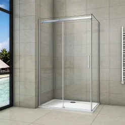 Cabine De Douche|AICA Sanitaire Cabine de douche d'angle - 100x70x195 cm - 8mm verre anticalcaire - porte coulissante - Chrome