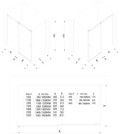 Bernstein Cabine de douche d'angle, verre clair 6mm, porte coulissante - NT806 FLEX 100x80x195cm