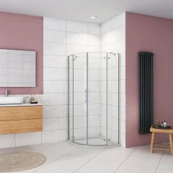 AICA Sanitaire Cabine de douche en quart de cercle chromé 80x80x195cm,Cabine de douche intégrale d'angle,porte de douche pivotante