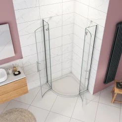 AICA Sanitaire Cabine de douche en quart de cercle chromé 80x80x195cm,Cabine de douche intégrale d'angle,porte de douche pivotante