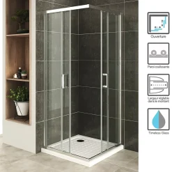 Cabine De Douche|Saniverre Cabine De Douche H180 70x100cm - Verre Transparent Portes Coulissantes Lana+ (sans Receveur) -