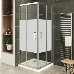 Saniverre Cabine De Douche H180 90x100cm - Verre Centre-opaque Portes Coulissantes Lana+ (sans Receveur) -