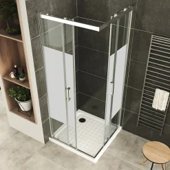Saniverre Cabine De Douche H180 90x100cm - Verre Centre-opaque Portes Coulissantes Lana+ (sans Receveur) -