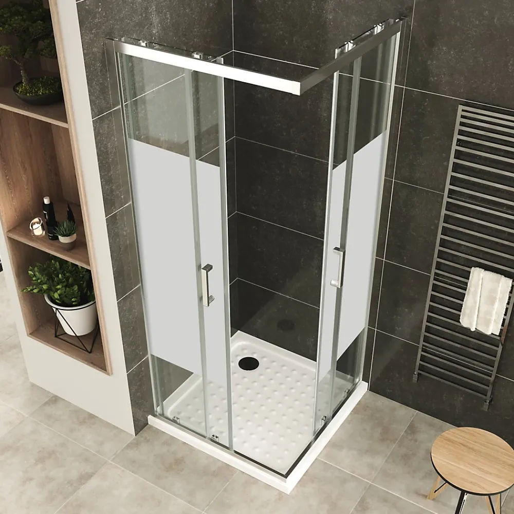 Saniverre Cabine De Douche H180 90x100cm - Verre Centre-opaque Portes Coulissantes Lana+ (sans Receveur) -