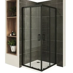 Saniverre Cabine De Douche H180 80x100cm - Verre Transparent Portes Coulissantes Lanablack+ (sans Receveur) -