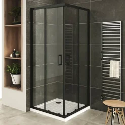 Saniverre Cabine De Douche H180 80x100cm - Verre Transparent Portes Coulissantes Lanablack+ (sans Receveur) -