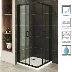 Saniverre Cabine De Douche H180 80x100cm - Verre Transparent Portes Coulissantes Lanablack+ (sans Receveur) -