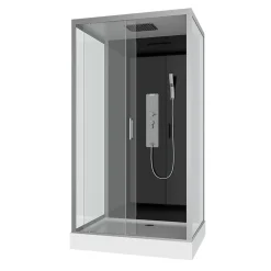 Cabine De Douche|Aurlane Cabine de douche Hydromassante 110x80x215 cm - Fond Noir et Profilés Gris - BLACK STYLE
