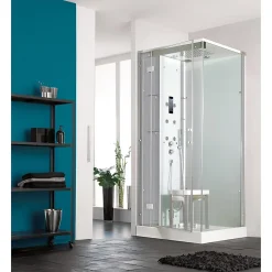 Cabine De Douche|Kinedo Cabine de douche hydromassante HORIZON 90x90 hauteur receveur 12,5cm 1 porte pivotante finition acier
