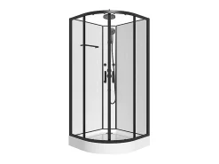 Vente-unique Cabine de douche hydromassante en fibre de bambou - Noir mat - L80 x l80 x H225 cm - ZALIFA