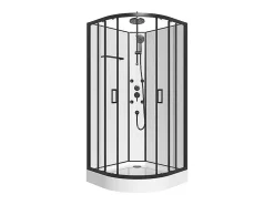 Vente-unique Cabine de douche hydromassante en fibre de bambou - Noir mat - L80 x l80 x H225 cm - ZALIFA