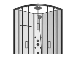 Vente-unique Cabine de douche hydromassante en fibre de bambou - Noir mat - L80 x l80 x H225 cm - ZALIFA