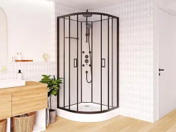 Vente-unique Cabine de douche hydromassante en fibre de bambou - Noir mat - L80 x l80 x H225 cm - ZALIFA