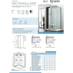 Cabine De Douche|Kinedo Cabine de douche hydromassante et hammam HORIZON 120x120 hauteur receveur 12,5cm 1 porte pivotante finition perle noire