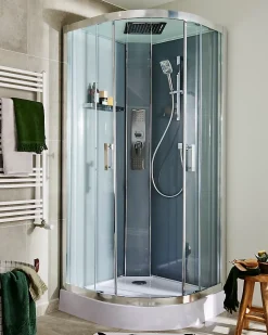 GoodHome Cabine de douche hydromassante quart de cercle 90 x 90 cm, profilés chromés, Beloya