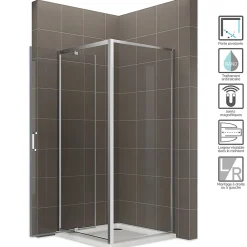 Saniverre Cabine de douche IBEA H.190 cm porte pivotante verre transparent 90 x 90 cm -