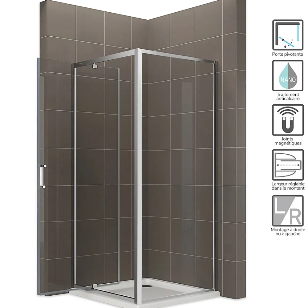 Saniverre Cabine de douche IBEA H.190 cm porte pivotante verre transparent 90 x 90 cm -