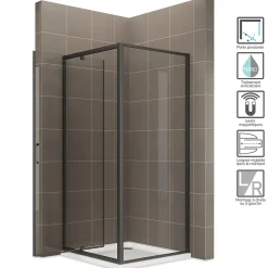 Cabine De Douche|Saniverre Cabine de douche IBEABLACK H.190 cm porte pivotante verre transparent 90 x 70 cm (porte 90) -