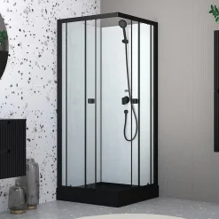 Aurlane Cabine de douche intégrale 80x80x200 cm carrée - Portes coulissantes - Receveur Noir Mat