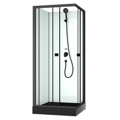 Cabine De Douche|Galedo Cabine de douche intégrale carrée noir, L.80 x l.80 x H.200 cm, portes coulissantes, Julie