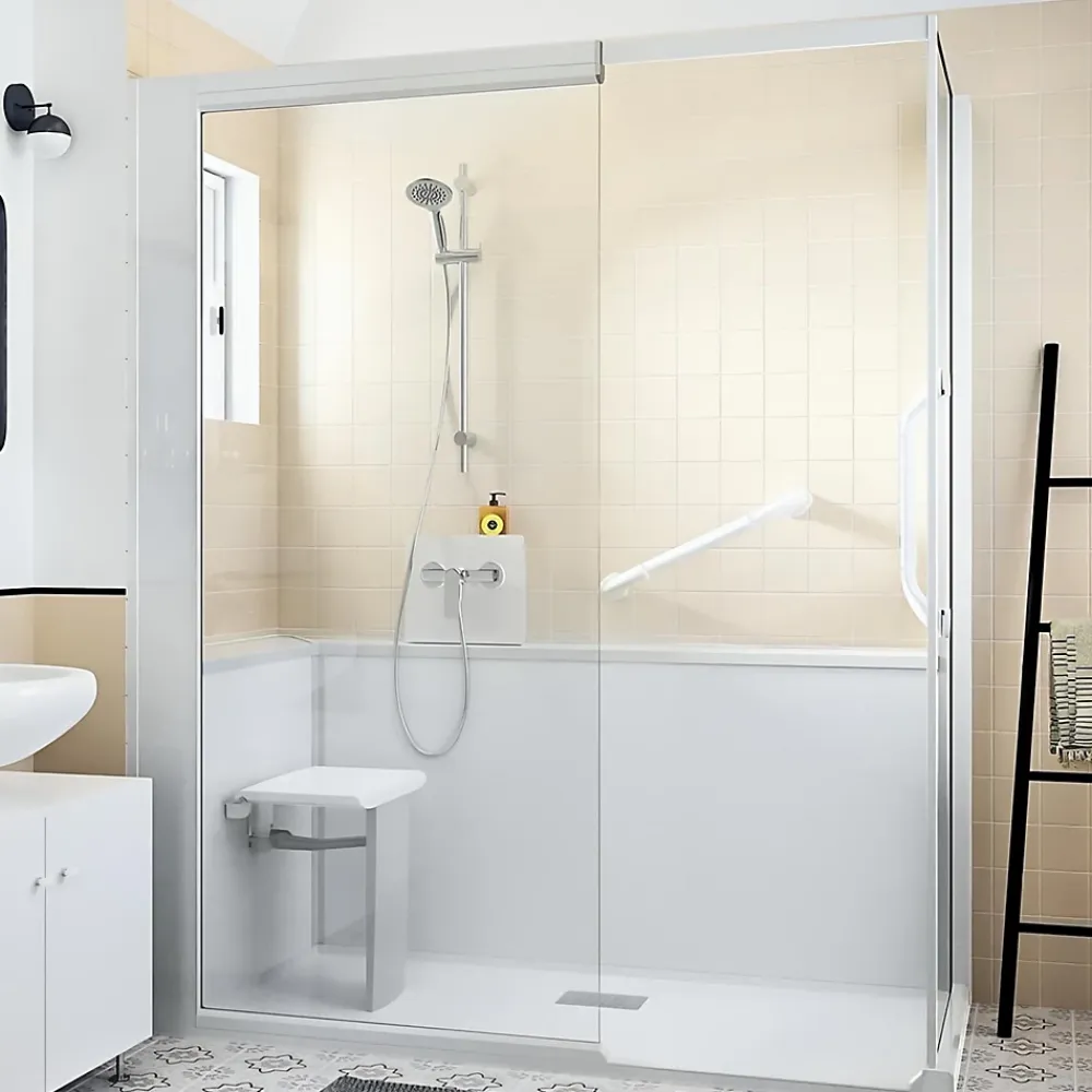 Kinedo Cabine de douche Kinemagic Sérénité 160x70 angle basse solo verre transparent avec mitigeur
