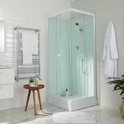 Cabine de douche l.80 x L.80 x H.200 cm – blanche, avec mitigeur et douchette, GoodHome Arkell