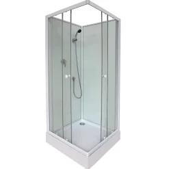 Cabine de douche l.80 x L.80 x H.200 cm – blanche, avec mitigeur et douchette, GoodHome Arkell
