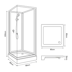 Cabine de douche l.80 x L.80 x H.200 cm – blanche, avec mitigeur et douchette, GoodHome Arkell