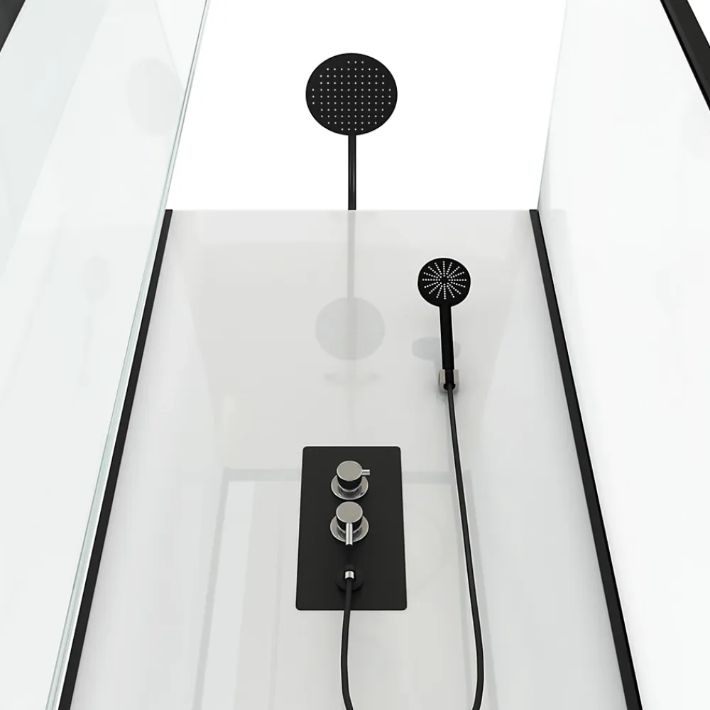 Galedo Cabine de douche l.80 x L.110 x H.230 cm – porte pivotante, style industriel noir & blanc avec profilés noirs, City